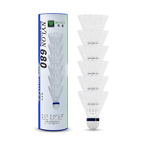 WHIZZ Badminton Birdies Nylon Shuttlecocks, Tube of 6 (White)