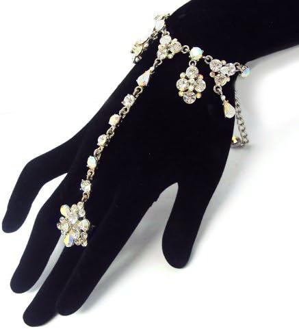 Swarvoski Crystal Teardrop Elegant Sexy Dancer Slave Bracelet w Ring