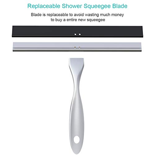 TopCharm Stainless Steel Shower Squeegee for Shower Doors, All Purpose Shower Squeegee 10 Inch for Mirror Car Glass Window Bathroom Squeegee for Shower with Hook and 6.8Inch Longer Handle