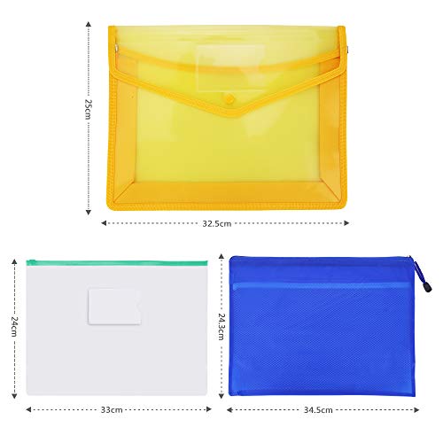 A4 Zipper File Bag Set-10 Pcs Waterproof Zipper Pouch Plastic, 10 Pcs Plastic Poly Zip Envelope Bag, 1 Pcs Expanding File, 5 Pcs Heart-Shaped Paper Clips, 1 Sheet Label Sticker Use