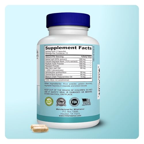 Mila Miamor 15 Day Cleanse - Gut and Colon Support - Advanced Gut Cleanse Detox for Women & Men with Senna, Cascara Sagrada & Psyllium Husk - Non-GMO - Made in USA - 30 Capsules