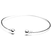HUNO Minimalist Metal Punk Spiral Coil Upper Arm Cuff Open Arm Bracelet Armlet Adjustable Hammered Wrap Armband Bangle for Women (Bead Silver)