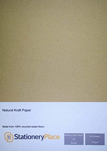 Stationery Place Natural Eco Recycled Brown Kraft Paper A4 130GSM Brown 50 Sheet Pack