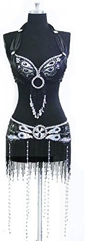 Belly Dance Bra Top & Hip Belt Costume Set --Black 36B