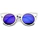 zeroUV Womens Laser Cut Open Metal Mirror Lens Round Cat Eye Sunglasses 48mm (Silver/Blue Mirror)