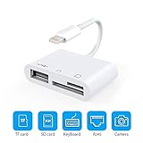 SD Card Reader, Digital Camera Reader Adapter Cable, Lighting to USB Camera Adapter, SD/TF Card Reader, Trail Game Camera Viewer for Phone/Pad, No App Required (White)