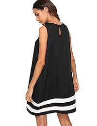 Romwe Vestido de verano para mujer, sin mangas, con dobladillo bordado, de algodón, suelto, informal, sin mangas.