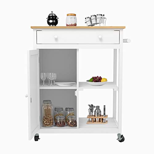 Mecor Kitchen Island Cart W/Wood Top, Rolling Utility Trolley On Wheels