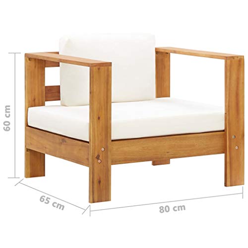 vidaXL Akazienholz Massiv Gartenstuhl mit Auflagen Sofa Sessel Holzstuhl Gartensessel Gartensofa Gartenmöbel Stuhl Einzelsofa Creme – Bild 7
