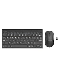 Arteck - Teclado inalámbrico de 2,4 G y teclado Mice Combo ultra compacto y delgado de acero inoxidable de tamaño completo y ratón ergonómico para ordenador escritorio PC portátil y Windows 10 8 7