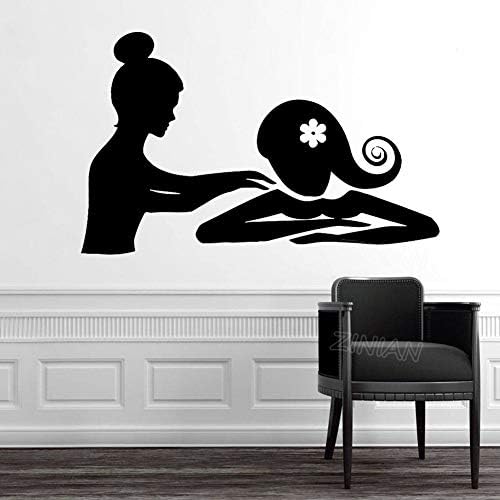 yaoxingfu Spa Massage Therapy Relax Beauty Woman Stickers Salon Removable Wall Decor Decals Black Silhouette Self Adhesive Wallpaper ww-1 57X35 cm