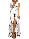 Women's Floral Tie Waist Split Wrap Flowy Party Long Beach Maxi Dress