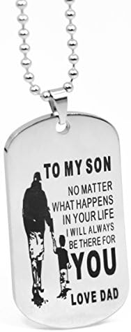 LITTONE Dad Mum To Son Inspirational Mens Jewelry Dogtag Pendant Necklace Military Stainless Steel Dog tag Love Boy Girl Gifts (Dad to Son A)