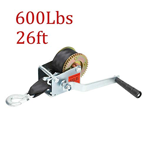 VOWAGH 600lbs 26FT 2" Hand Winch Hand Crank Strap Gear Winch Fit for ATV Boat Trailer Heavy Duty - Image 3