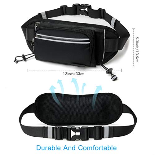 Reflective Run Running Pouch Belt Belts Bag Mens Gym Fanny Waist Pack Packs Waterproof Jogging Phone Workout Small Bags to Exercise Water Holder For Hiking Men Accessories Women Iphone 7 8 Black - Thumbnail 3