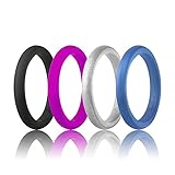 Women's Thin and Stackable Silicone Wedding Ring (Back,Deep Purple,Silver,Metallic Blue, 7)