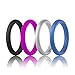 Women's Thin and Stackable Silicone Wedding Ring (Back,Deep Purple,Silver,Metallic Blue, 7)