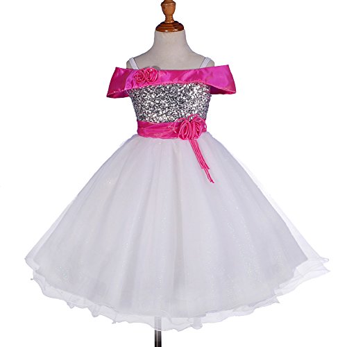 Dressy Daisy Girls' Sequined Tulle Off-shoulder Flower Girl Dresses Pageant Party Dress Size 3-4T Multi-color