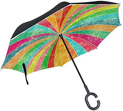 Reverse Umbrella Colorful Diagonal Stripes Inverted Umbrella Windproof Anti-UV