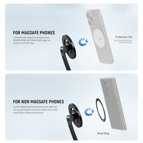 NEEWER Magnetic Neck Holder for Action Camera & Phone, Hands Free Tripod Chest Mount Compatible with GoPro DJI Insta360 Magsafe iPhone Android, Phone Holder for Video Recording POV Vlog, GP16