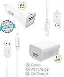 Apple Charger for iPhone X, 8, 8 Plus, 7, 7 Plus, 6s, 6s Plus, 6, 6 Plus, SE, 5s, 5c, 5, iPad mini, iPad Air, iPad Pro, iPod Cable Kit by Boxgear - (Wall Charger + Car Charger + 2 Cable)
