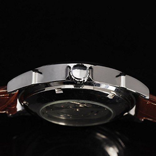 Sewor da uomo auto meccanico calendario giornaliero impermeabile orologio da polso fascia in pelle marrone