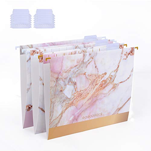 GOGODUCKS Hanging File Folders Letter Size with 1/5-Cut Adjustable Tab Durable Three Unique Marble Design Assorted, 12pcs Per Box