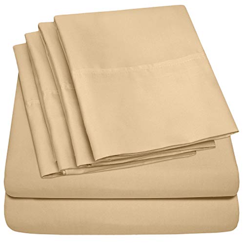 Sweet Home Collection Bed King Microfiber Sheet Set - 2 Extra Pillow Cases, Split, Camel