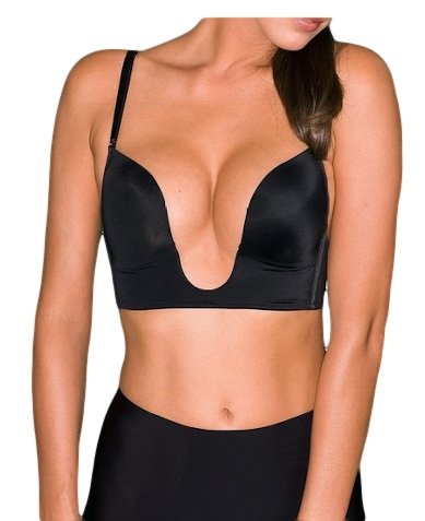 Sexy V Shape Push Up Deep Plunge Convertible V BRA Max Cleavage Booster Shaper (34D, Black)