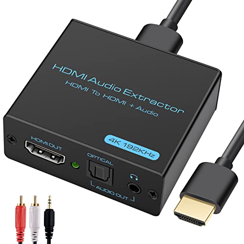 HDMI Audio Extractor 4k HDMI Optical Splitter Adapter Converter 3.5 mm Stereo + Optical Toslink SPDIF Out Supports 5.1 HDCP 3D 1080P Dolby Digital DTS PCM
