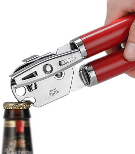 Solula Professional Stainless Steel Manual Can Opener,Open Can In Seconds,Long Handles(5 Inches) For Saving Effort,90 Days Guarantee! Red