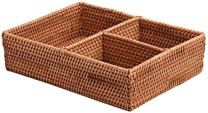 MuMa Storage Box Handicraft Woven 3 Grid Desktop Remote Control Container (color : T1, Size : 26x19x7cm)