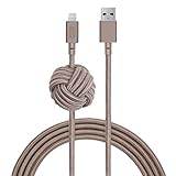 Native Union NIGHT Cable - 10ft Ultra-Strong Reinforced [Apple MFi Certified] iPhone / iPad Lightning to USB Charging Cable with Weighted Knot (Taupe)