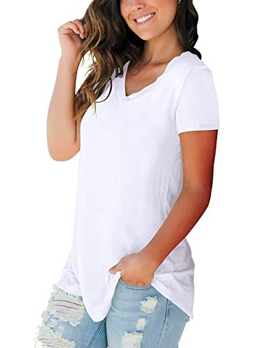 Womens Tops Short Sleeve V Neck Loose Fitted T-Shirt Summer Casual Blouse