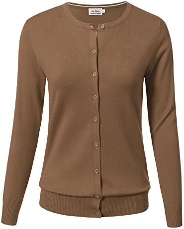 AllsenseWomen's Long Sleeve Button Down Lightweight Crewneck Knit Cardigan Sweater