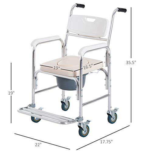 3 in 1 Shower Commode Wheelchair, Transport Beside Commode Chair