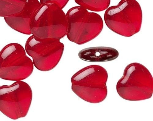 1 Strand Czech Pressed Glass Transparent Ruby Red 8mm Heart Beads