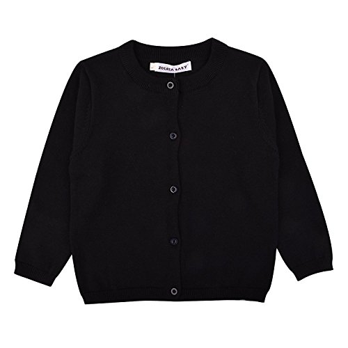 GSVIBK Girls Cardigan Long Sleeve Crewneck Cardigans Solid Knit Button Sweater Cardigan Baby Girl 5-6Y Black 6112