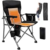 Heated Camping Chair with 20,000 mAh Battery, Loog-Lasting for 500 Mins, Fully Padded Heated Camp Chairs, Heavy Duty Folding Chairs Supports 500 lbs for Winter Camping, Picnics, Tailgating, RV Travel