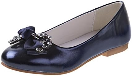 Nanette Lepore Girls Ballet Flats with Rhinestone Bow Over Toe, Navy, Size 3'