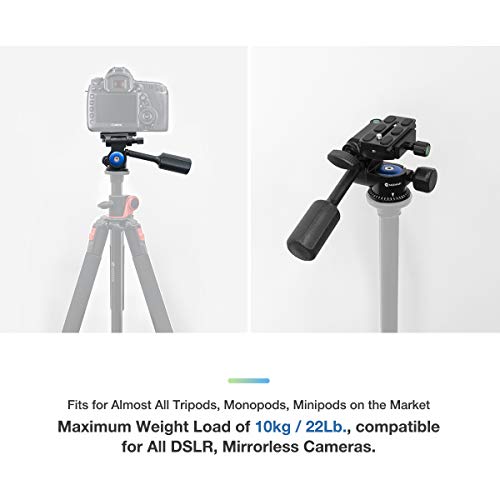 Moman Tripod Fluid Drag Pan Head with Handle and 1/4 Quick Release, Lightweight 3-Ways Panning Ball Head with 22 lb Payload for Tripod Monopod, Slider, DSLR Cameras, Camcorder and Light Stands - Thumbnail 6