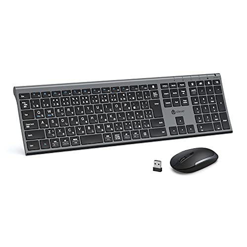 iClever キーボードワイヤレスキーボードマウスセット日本語JIS配列 静音 超薄型 type c充電式 フルサイズ テンキー付き マウス3段調節可能DPI 無線2.4G パソコンPC Windows/Mac対応 IC-BK23Combo グレーブラック
