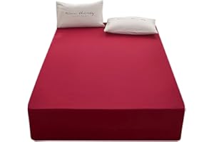 RUSHRUSHLULU Bedding Twin Size Fitted Sheet Only-Twin Size Deep Pocket Bottom Fitted Sheet Fits 15inches Bed Matress Sheet Soft and Microfiber Easy Care-Wine Red