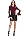 SheIn Women's Round Neck Ruffle Long Sleeve Blouse (Large, Burgundy)