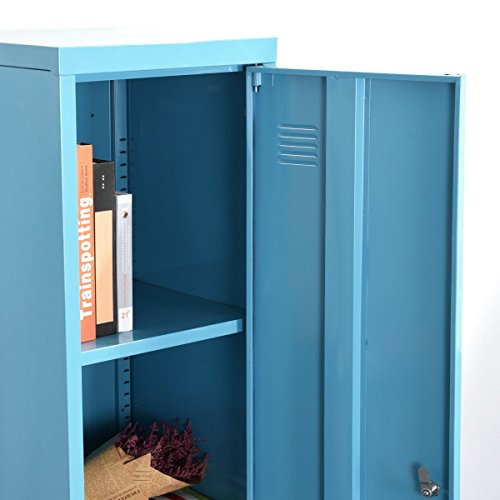 HouseinBox High Standing Locker Organizer File Storage Chest Metal Cabinet 1 Door 3 Shelves Lockable Unit Home,Office Use, Blue - Thumbnail 2
