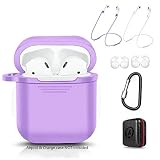 AirPods Case 7 in 1 Airpods Accessories Kits Protective Silicone Cover and Skin for Airpods Charging Case with Ear Hook Airpods Staps/Skin/Tips/Keychain Purple by Amasin
