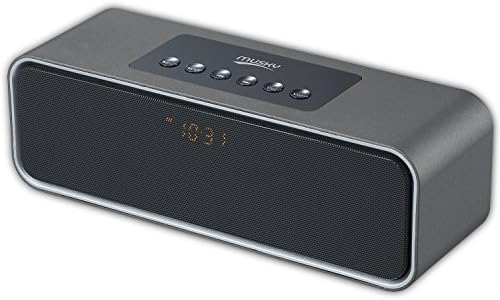 Musky Portable Bluetooth Speaker Wireless Multimedia HIFI V4.0 FM Radio Alarm Clock MP3 Player, Hands Free Calling Mic, Micro SD Card, USB AUX Input 8 Hour Play 2000mAh Battery,Grey.