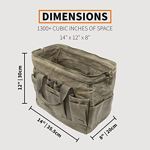 PD Canvas Tool Bag 14Inch, Khaki, 22 Pockets, Heavy Duty Tradesman Bag
