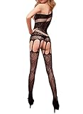 Amoretu Womens Sexy Lingerie One Shoulder Floral Lace Open Crotch Bodystocking