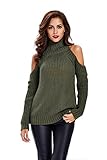 Women's High Neck Cold Shoulder Cable Knitted Sweater Pullover